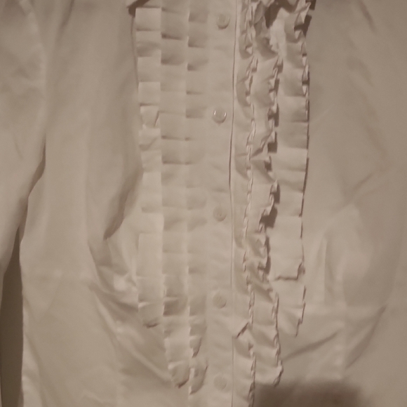 Worthington Stretch White Button-Down Shirt with Ruffle Detail Sz Sm - Picture 5 of 9